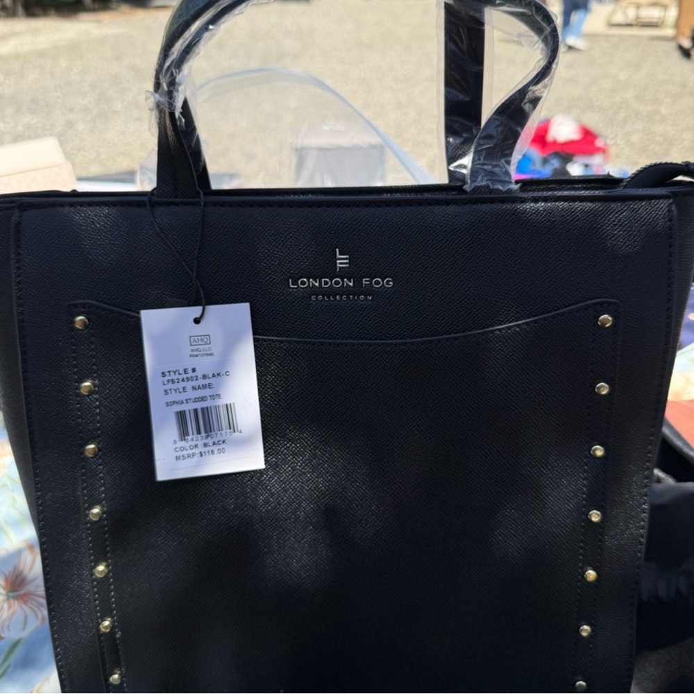 London Fog Black Studded Tote Bag